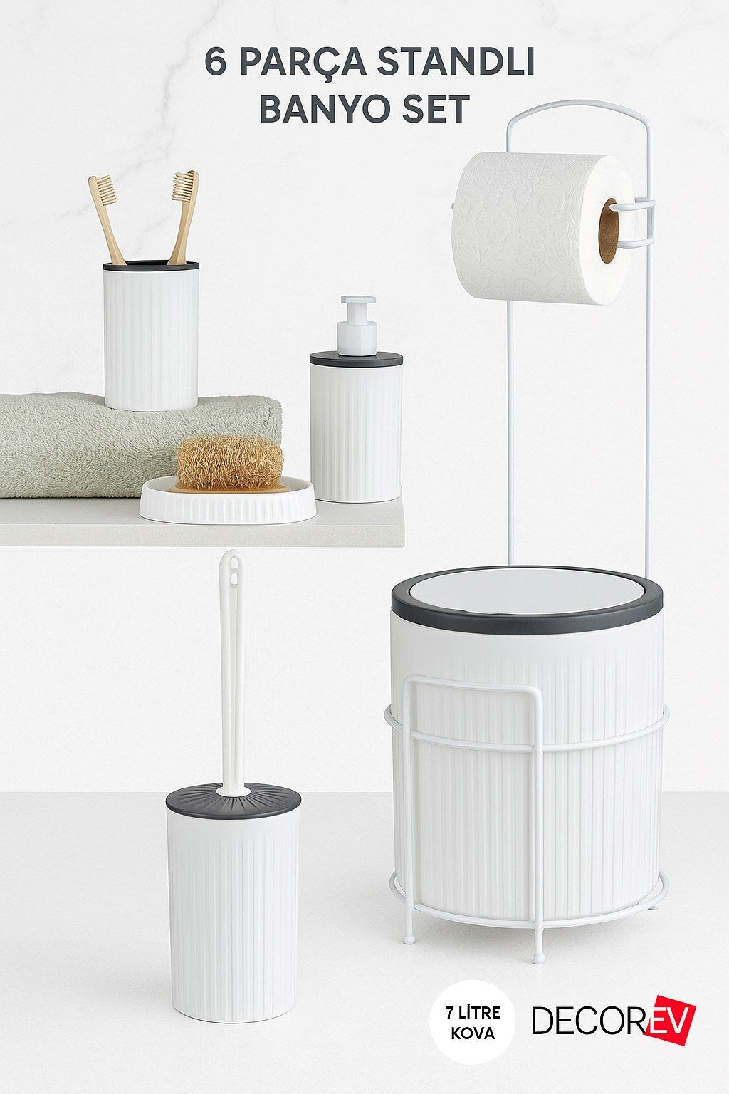 STANDLI 6'LI FAYDA BANYO SETİ ANTRASİT RENK KAPAK (9 DESİ) DC6761 – Banyo Seti