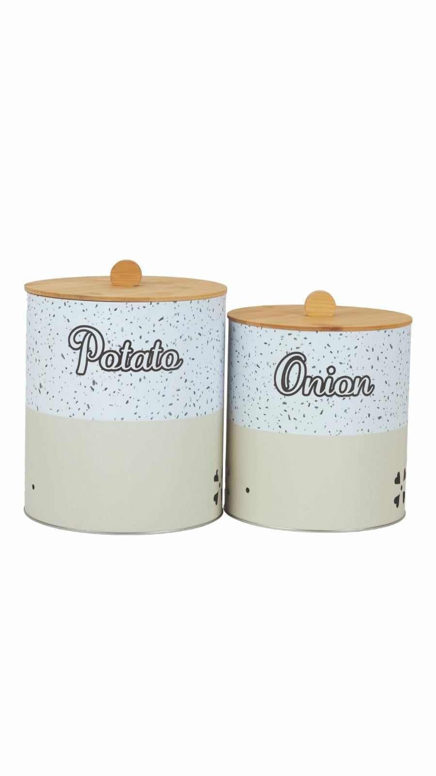 Bambu Kapaklı Metal Patates Soğanlık Krem Taş Desenli Decorev DC 7099