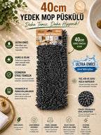 Yedek Mop Püskülü 40 Cm Şönil Mikrofiber Mop Başlığı Ultra Emici Yıkanabilir Bez VICHY-7035 
