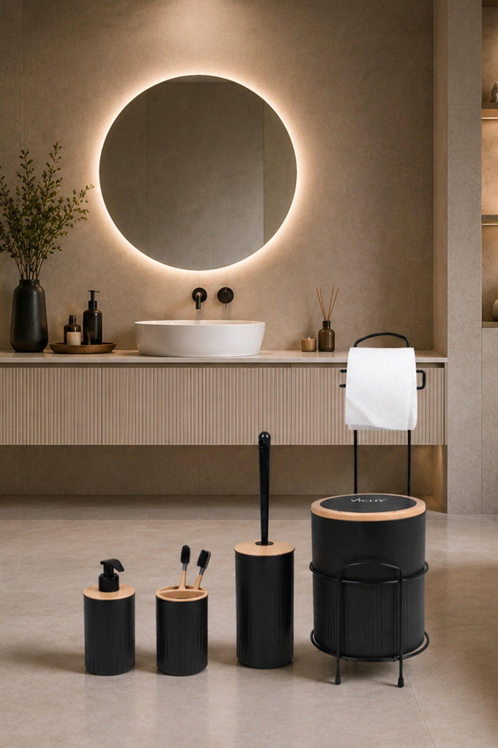 DECOREV STANDLI WC - BANYO SETİ DC-6349 VEST 5Prc SİYAH x1