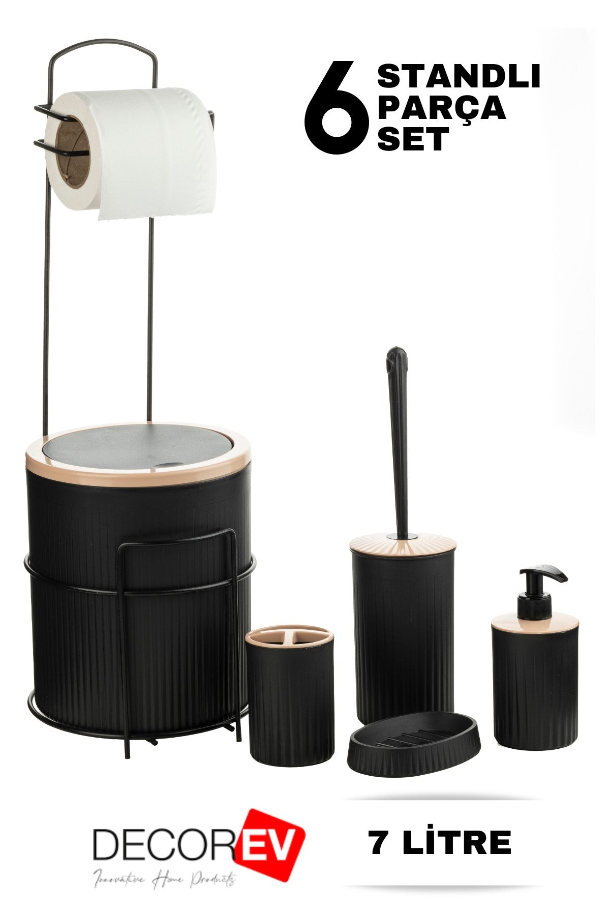 Decorev STANDLI WC - BANYO SETİ DC-6361 FYD 5Prc SİYAH – Banyo Setleri