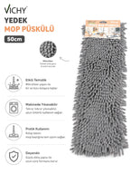50 Cm Yedek Mop Püskülü Şönil Mikrofiber Makarna Mop Bezi Islak Kuru Kullanım Uyumlu VICHY-7036 