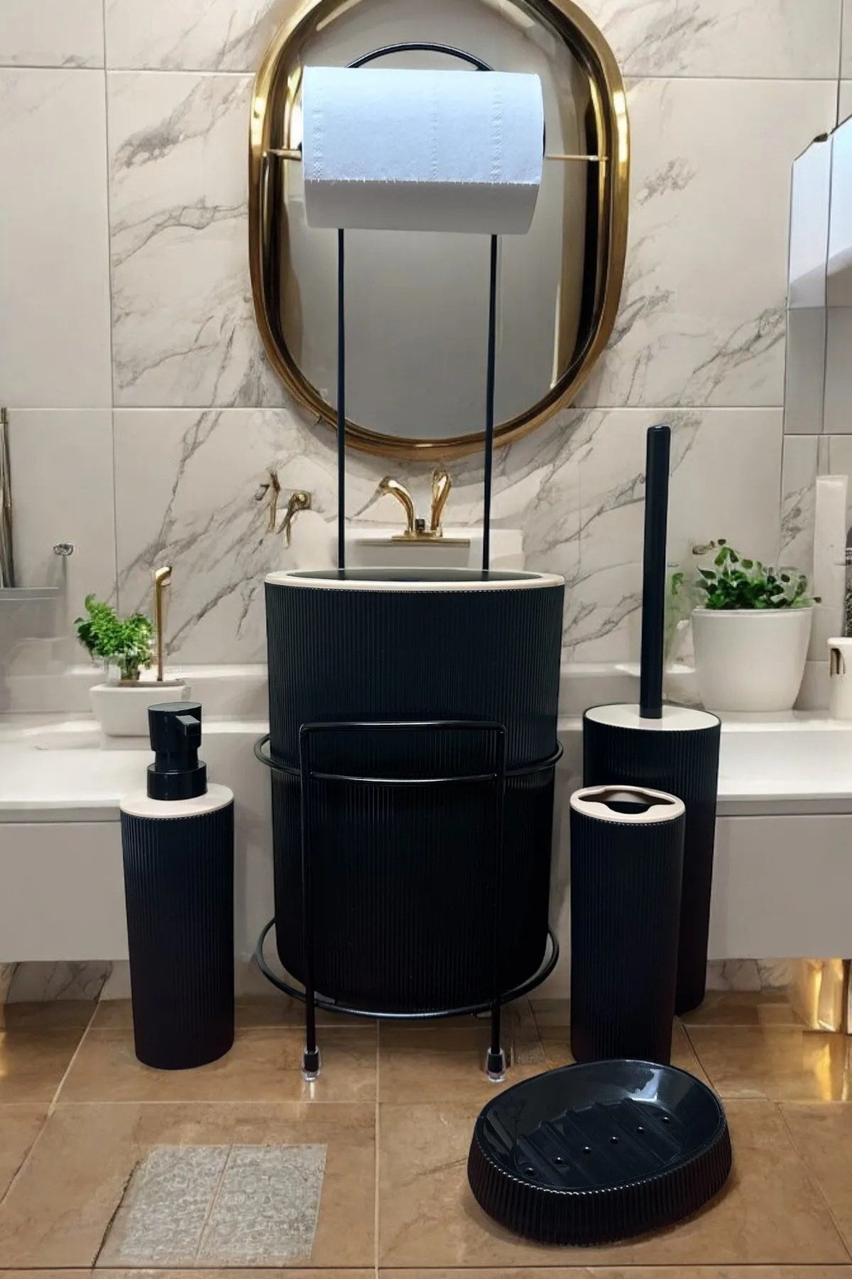 Decorev STANDLI WC - BANYO SETİ DC-6349 VEST 5Prc SİYAH x1 – Banyo Setleri