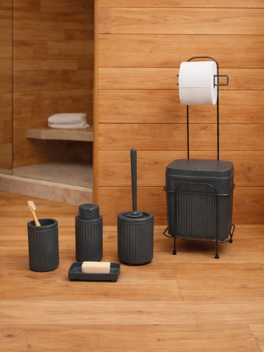 DECOREV  STANDLI BANYO SETİ DC-6804 LÜKS 5 PRÇ CLİCK KAPAKK GRİ