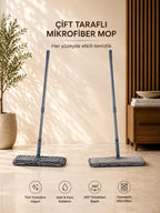 Çift Taraflı Mikrofiber Makarna Mop 360° Döner Başlıklı Islak Kuru Temizlik Mopu Yıkanabilir Bezli VICHY-7029  40CM HAREKETLİ