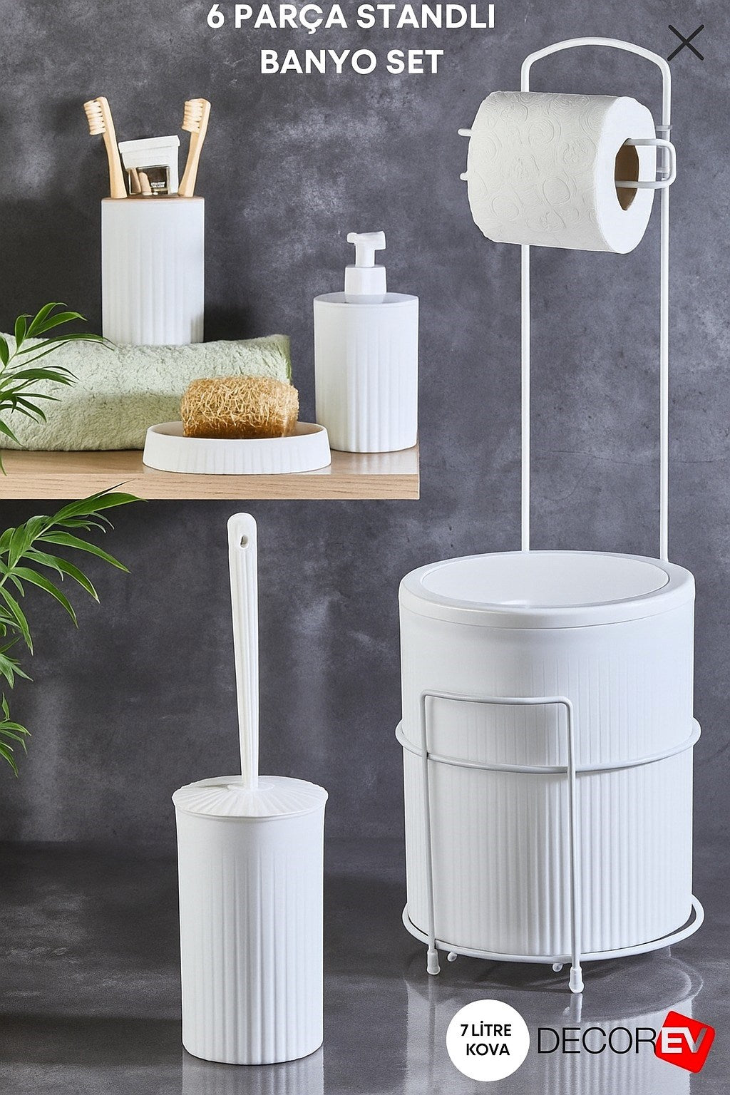 Decorev BANYO SETİ DC- 6762 FYD 6Prç BEYAZ ÇERÇEVELİ STANDLI – Banyo Setleri