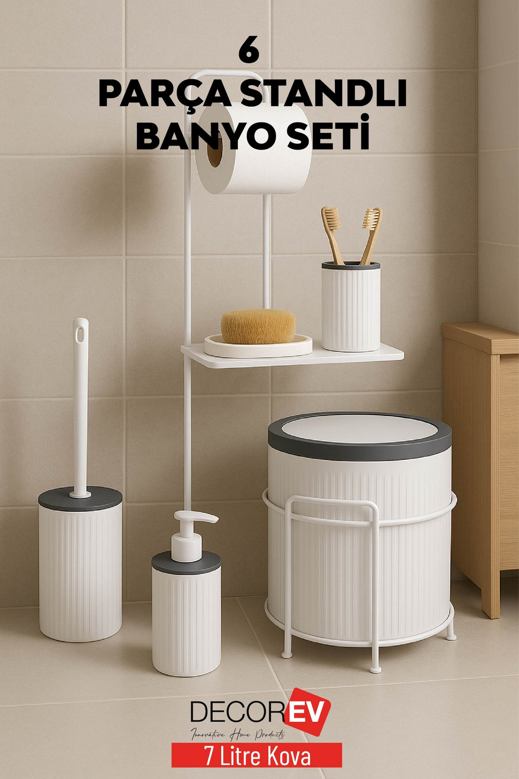 STANDLI 6'LI FAYDA BANYO SETİ ANTRASİT RENK KAPAK  (9 DESİ)   DC6761