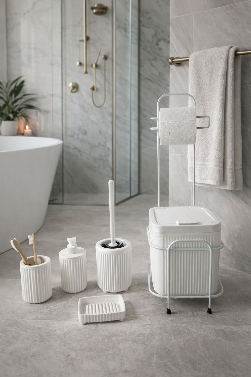 6'LI KARE STANDLI BEYAZ BANYO SETİ ECO DC-6808
