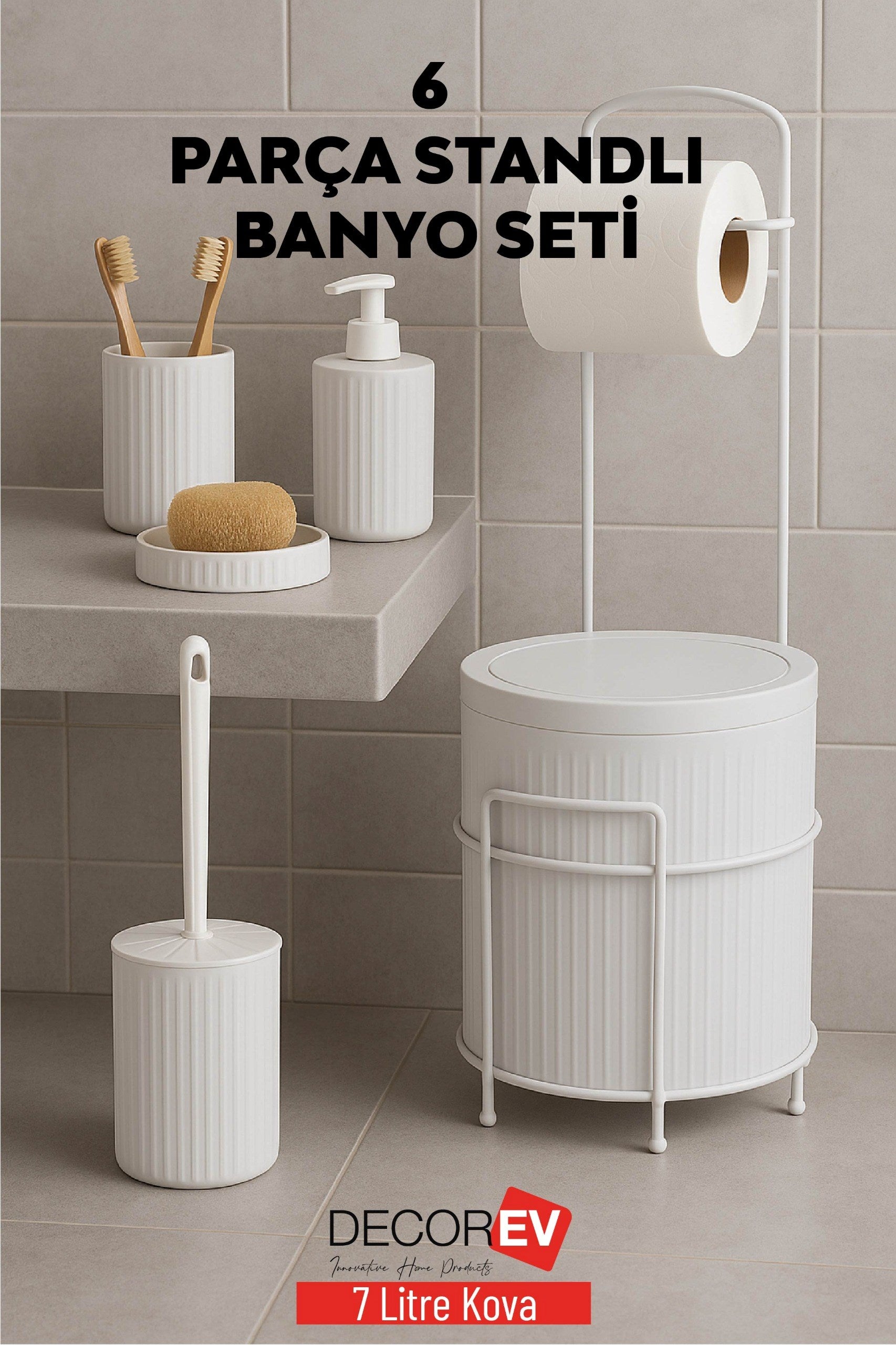 DECOREV BANYO SETİ DC- 6762 FYD 6Prç BEYAZ ÇERÇEVELİ STANDLI