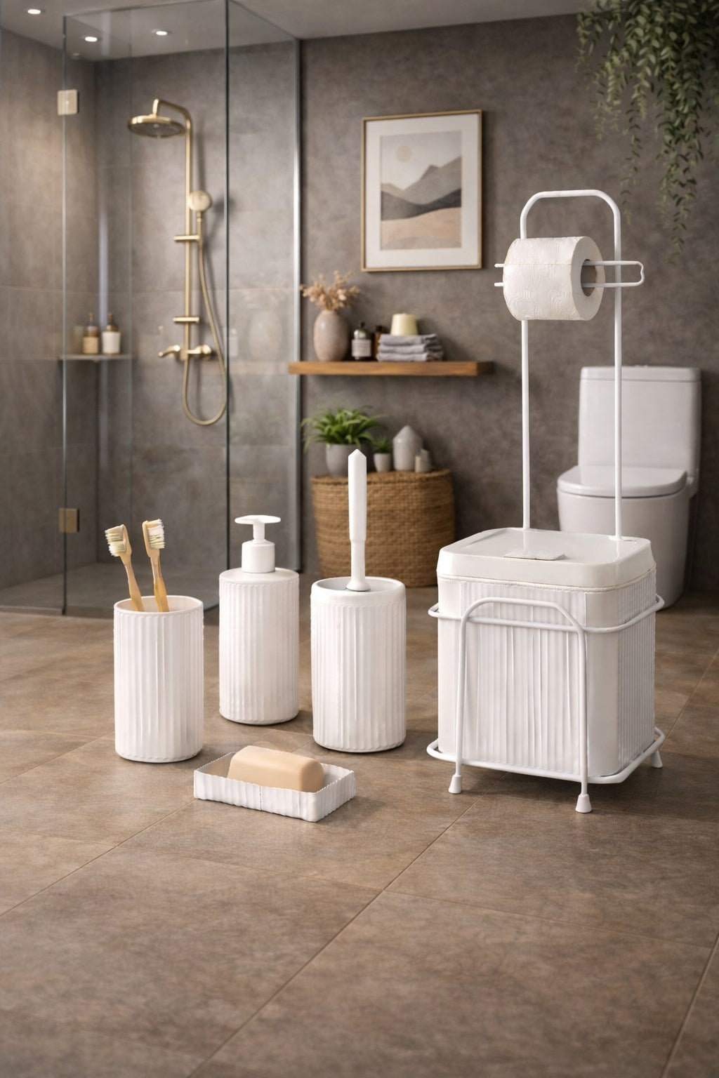 Decorev STANDLI WC KAĞITLIK- BANYO SETİ DC-6347 6Prc BEYAZ x1 – Banyo Setleri