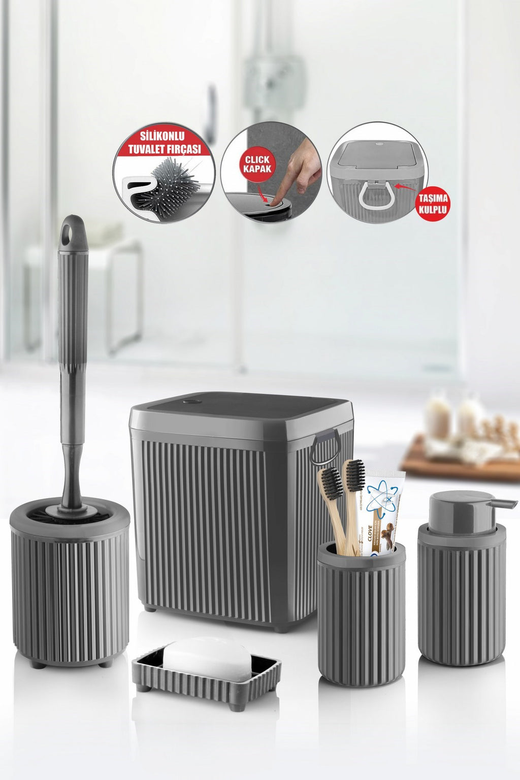 LE PARİS 5'Lİ BANYO SETİ DC-6804 GRİ (4DESİ) – Banyo Setleri