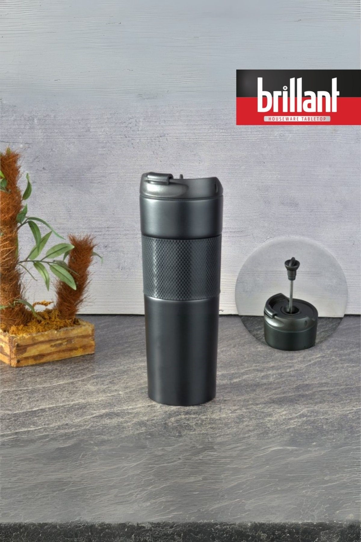 Brillant H20 450ml French Press Termos Kupa | Siyah ( Termos ve French Press Bi – Çok Satanlar