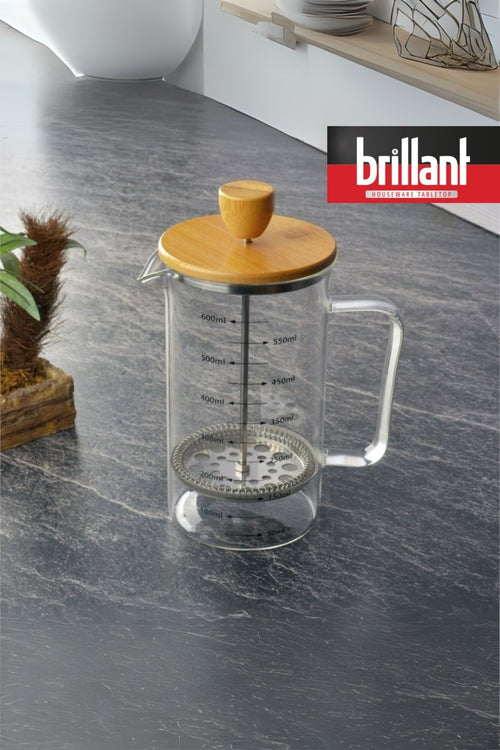 Brillant H2O Bambu Kapaklı French Press 600ml | Cam ( Doğallığın Şeffaflığı, Ka – Çok Satanlar