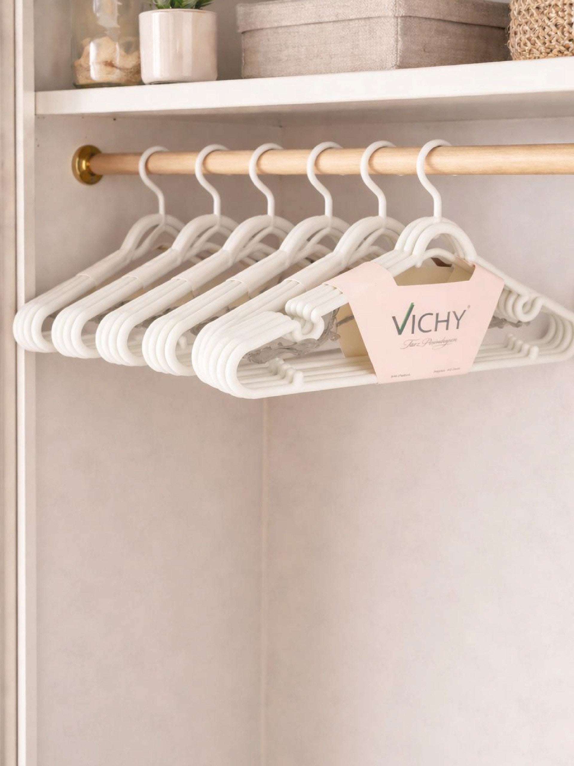Vichy 5’li Kaymaz Çok Amaçlı Askı 42,2 cm – Krem Renk Elbise & Pantolon Askısı VCH-7018