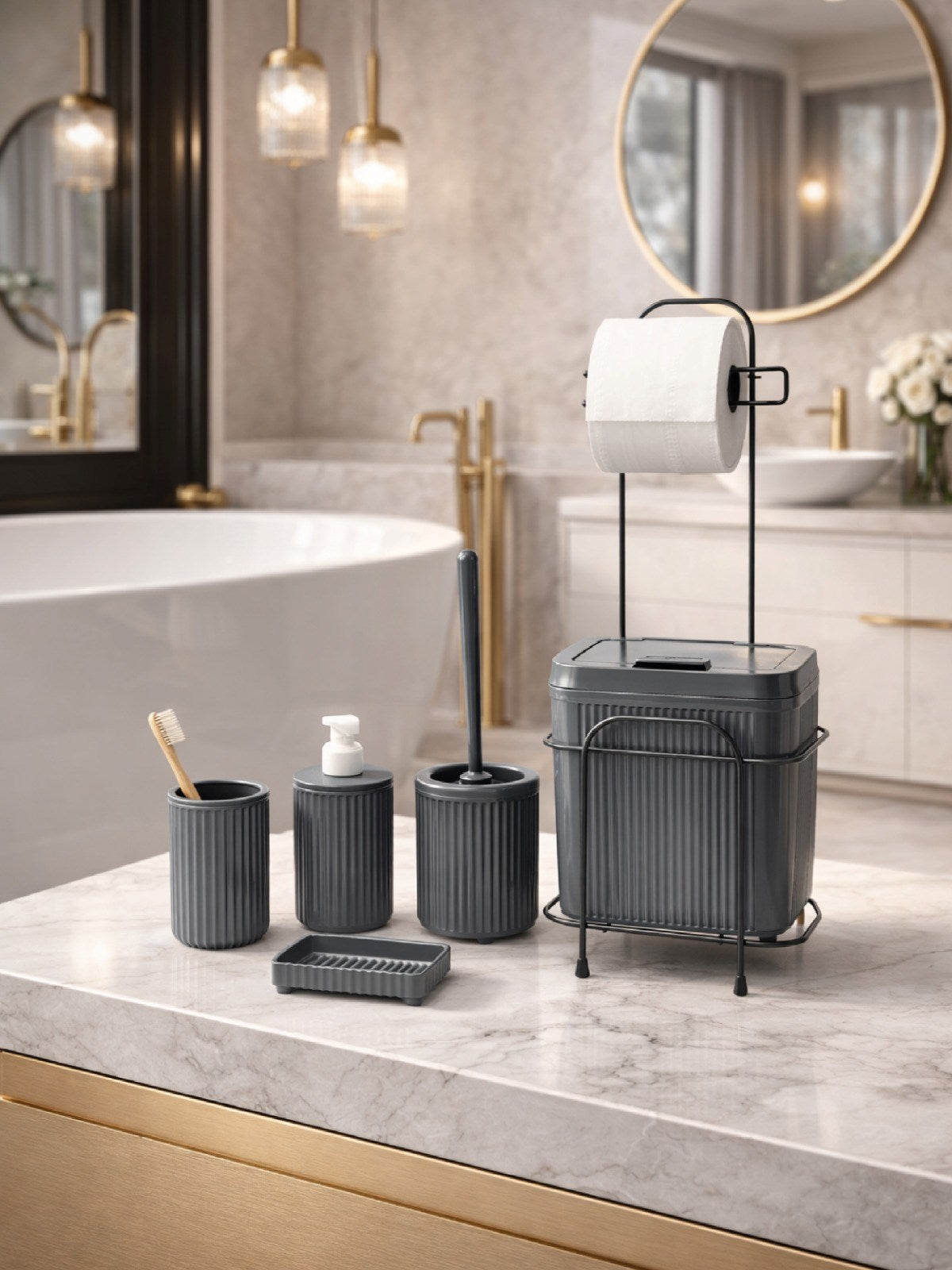 DECOREV STANDLI BANYO SETİ DC-6806 ECO 5 PRÇ GRİ