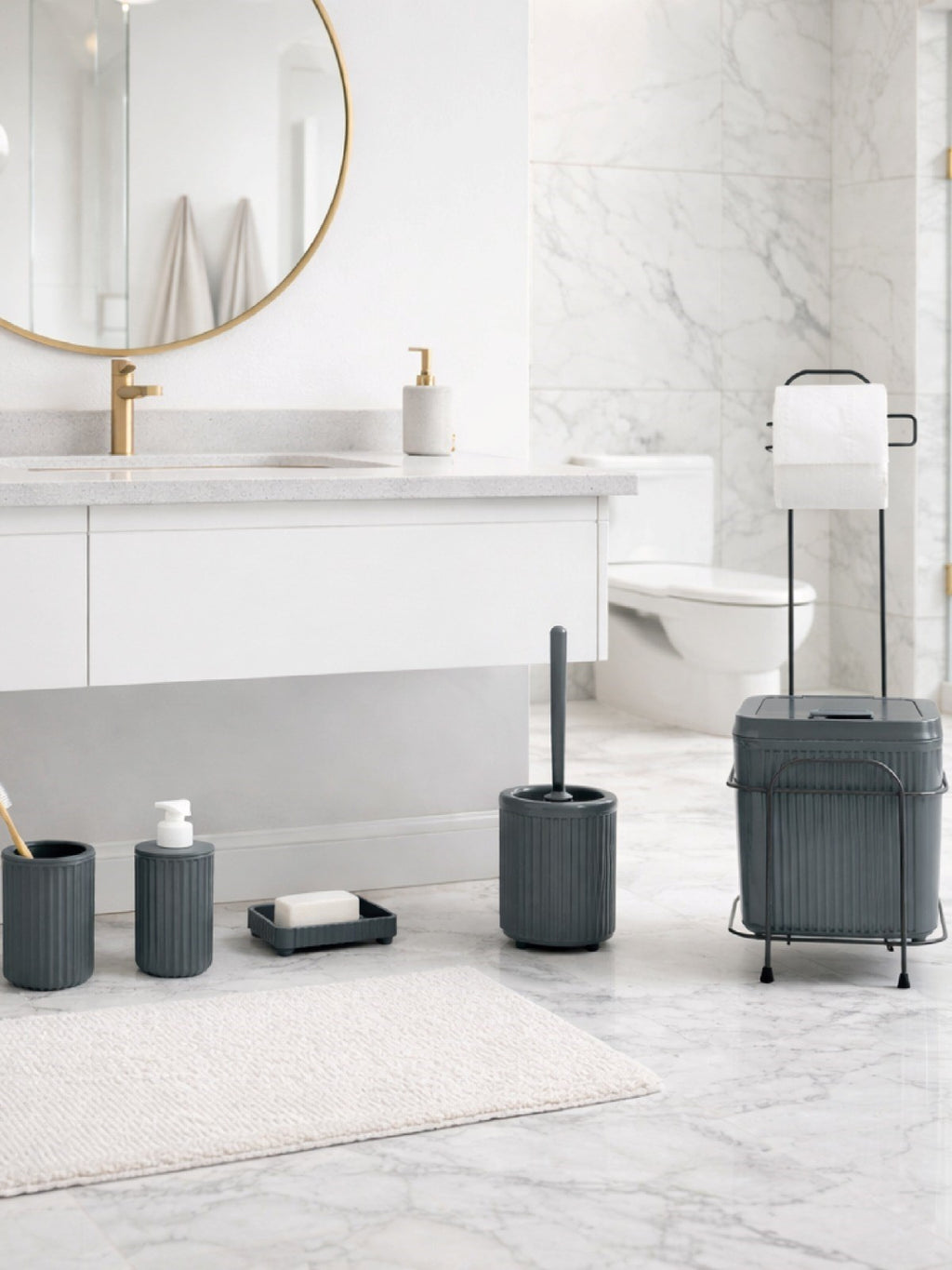 DECOREV STANDLI BANYO SETİ DC-6806 ECO 5 PRÇ GRİ