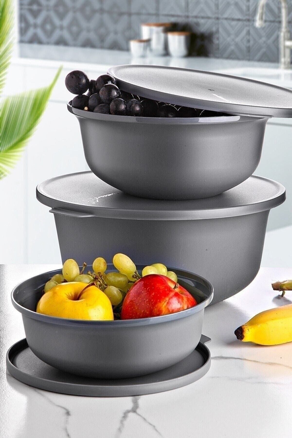 HOMEART TREND KAPAKLI KASE 3lü SET GRİ – Saklama Kabı