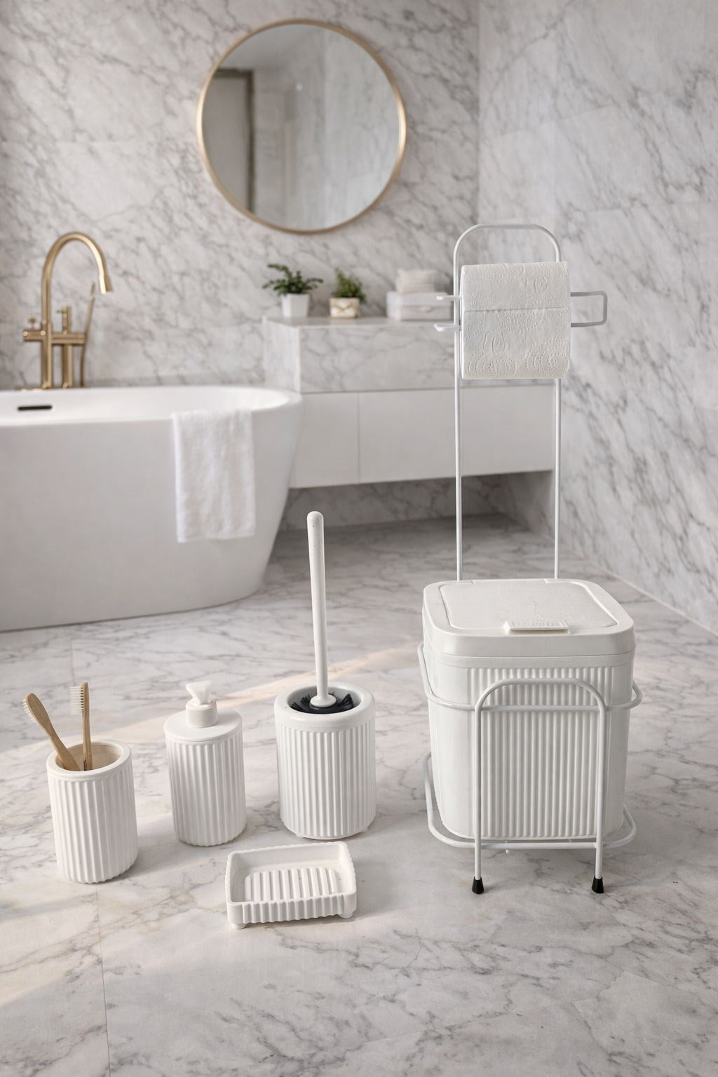 6'LI KARE STANDLI BEYAZ BANYO SETİ ECO DC-6808 – Banyo Seti
