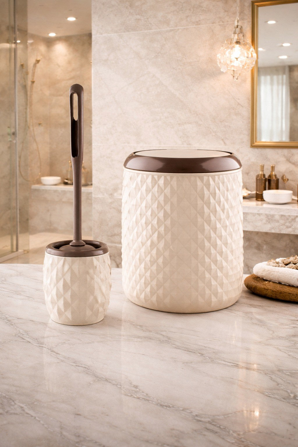 Ananas Desenli 2’li Banyo  Kovası ve Tuvalet Fırçası Seti 