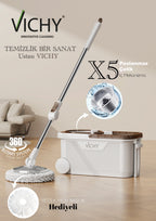 VICHY TEMİZLİK SETİ VCH-6676 X5 DÖNER BAŞLIKLI x6 – Paspas ve Mop