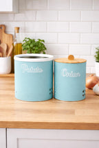 Bambu Tek Kapaklı Metal Patates Soğanlık Decorev Mint DC -7107