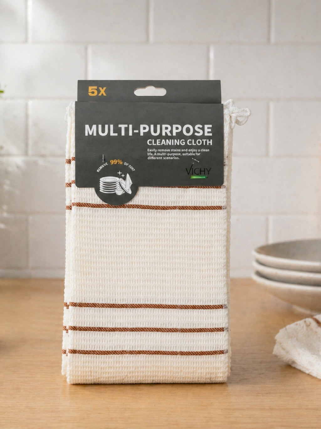 VICHY 5’li Mikrofiber Temizlik Bezi Çok Amaçlı Mutfak Bezi Kahverengi Çizgili VCHY-6998 – Temizlik Bezi