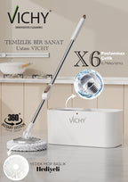 VICHY TEMİZLİK SETİ VCH-6677 X6 DÖNER BAŞLIKLI x6 – Paspas ve Mop