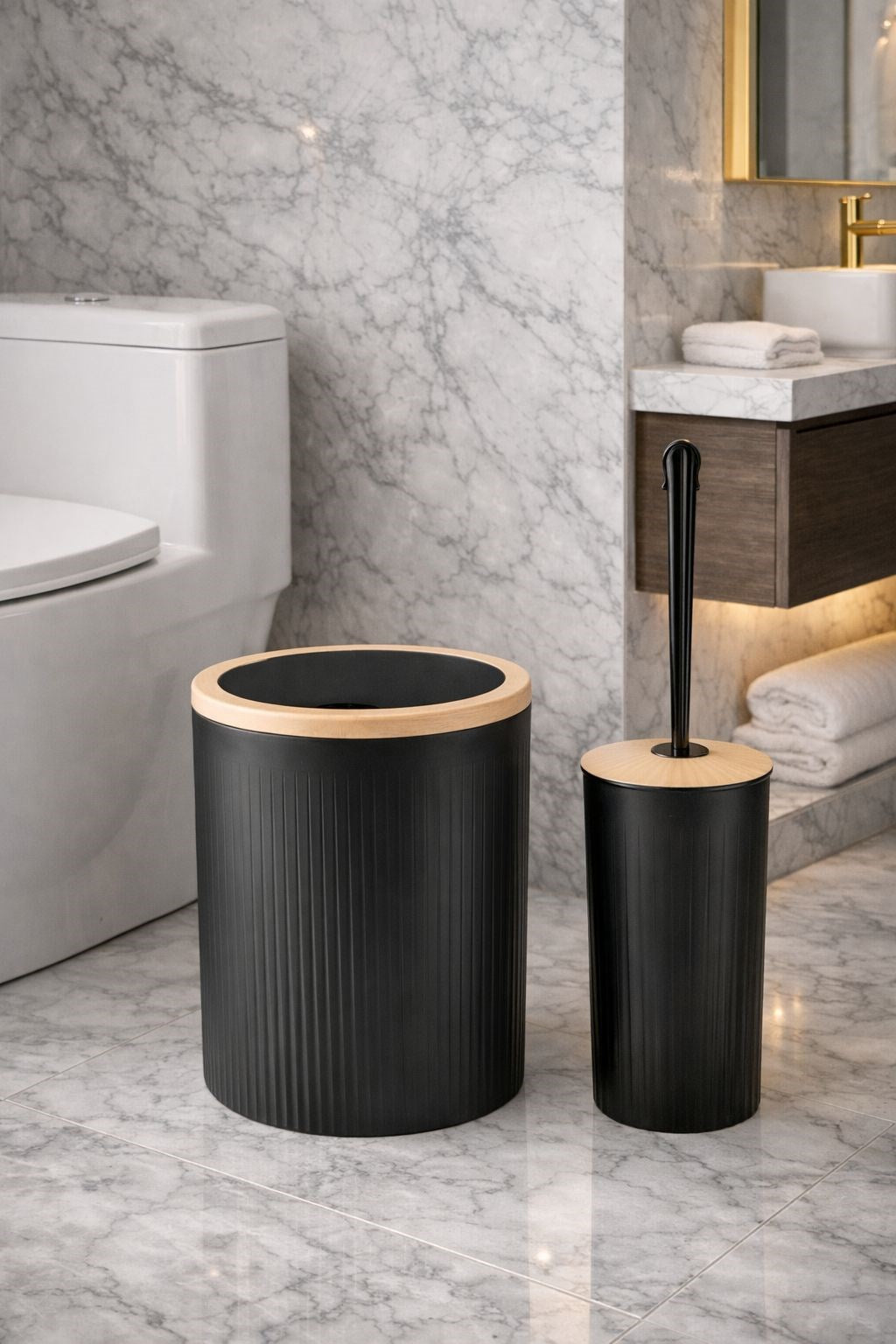 2’li Banyo Seti Çöp Kovası ve Tuvalet Fırçası –DC-6879