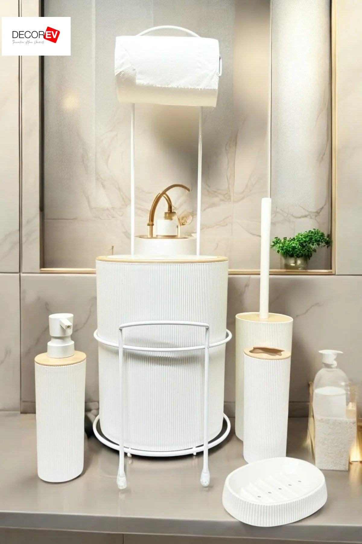 Decorev STANDLI WC - BANYO SETİ DC-6348 VEST 5Prc BEYAZ x1 – Banyo Setleri