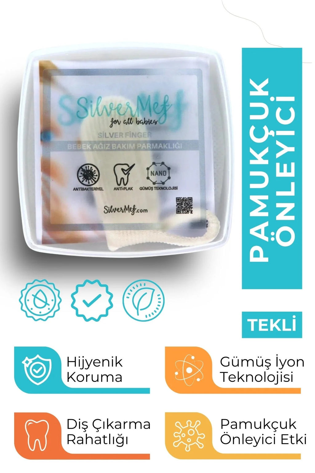 Bebek Ağız Bakım Parmaklığı - Gümüş Iyonlu Pamukçuk Önleyici Bebek Diş Temizleyi – Bebek Mama Setleri