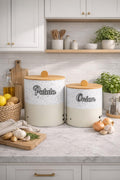 Bambu Kapaklı Metal Patates Soğanlık Krem Taş Desenli Decorev DC 7099 – Sebzelik