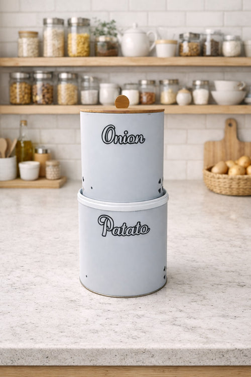 Bambu Tek Kapaklı Metal Patates Soğanlık Decorev Beyaz DC -7106 – Sebzelik