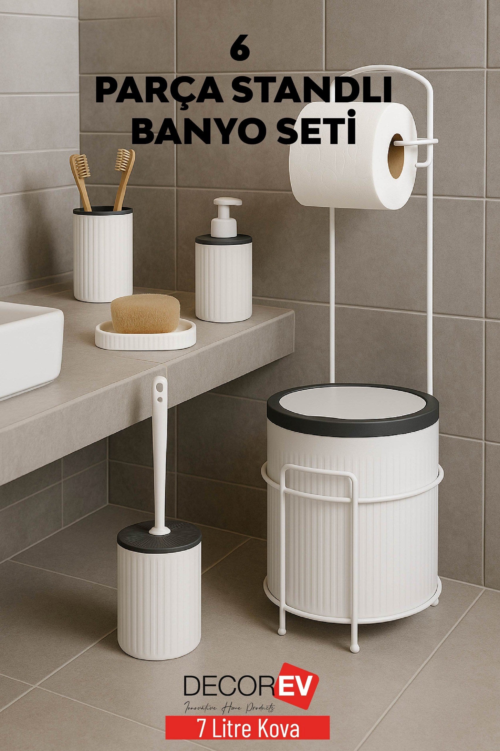 STANDLI 6'LI FAYDA BANYO SETİ ANTRASİT RENK KAPAK  (9 DESİ)   DC6761