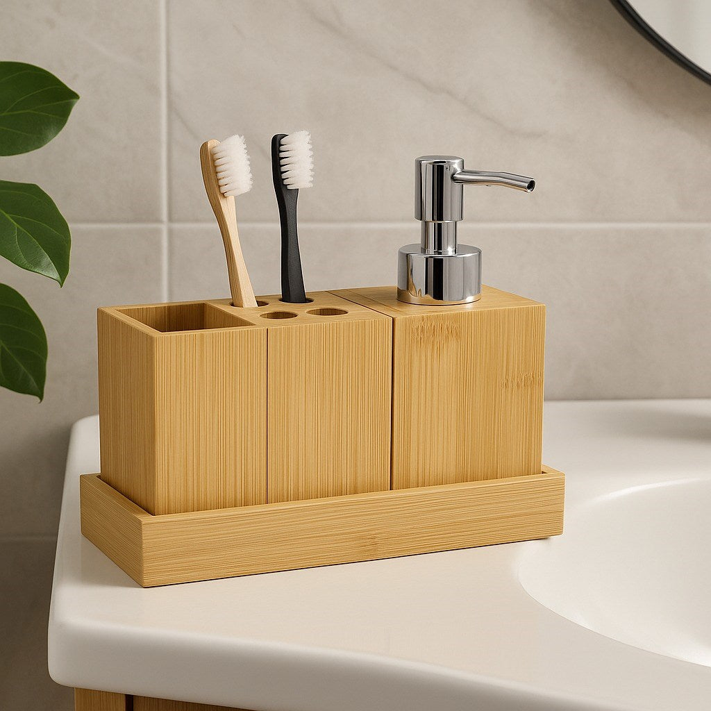 VICHY BAMBU BANYO AKSESUARI SETİ BR-6710 3 PRÇ x24 – Diş Fırçalık